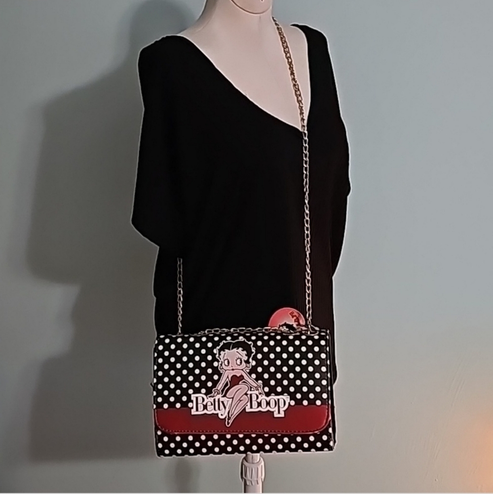 Betty Boop Red and Black Polka Dot Crossbody Shoulder Bag NWT